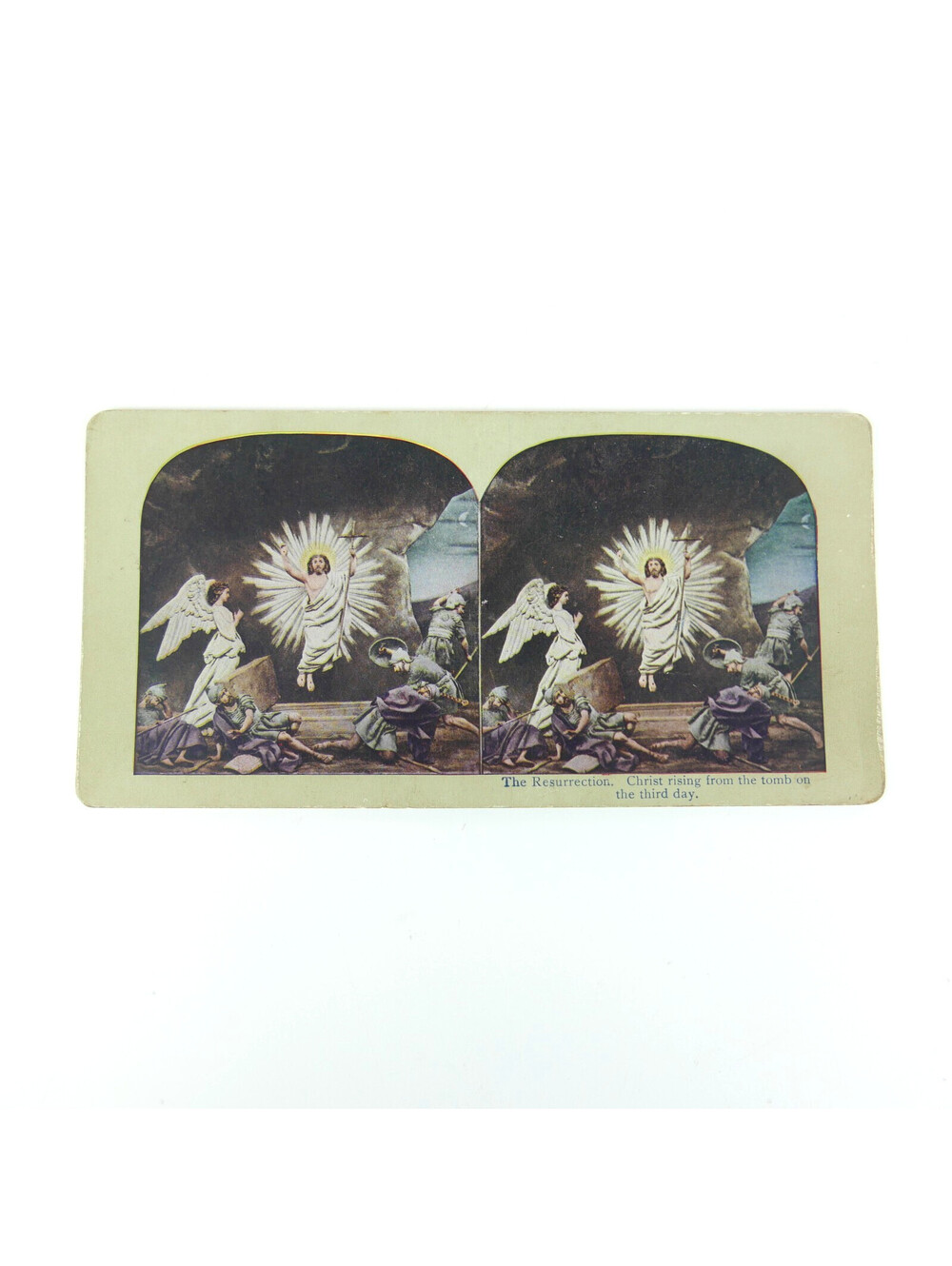 Antique Stereoview The Resurrection Christ Rising From Tomb Matthew Card c1900